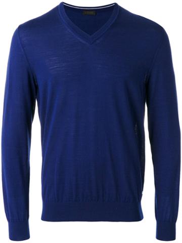 Z Zegna - V-neck Jumper - Men - Wool - L, Blue, Wool