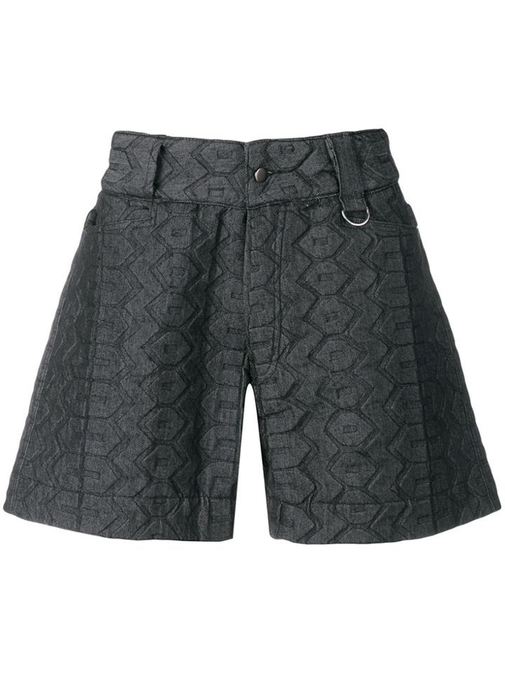 Ktz Tire Embroidered Denim Shorts - Black