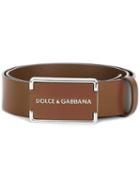 Dolce & Gabbana Logo Plaque Belt, Men's, Size: 105, Brown, Leather