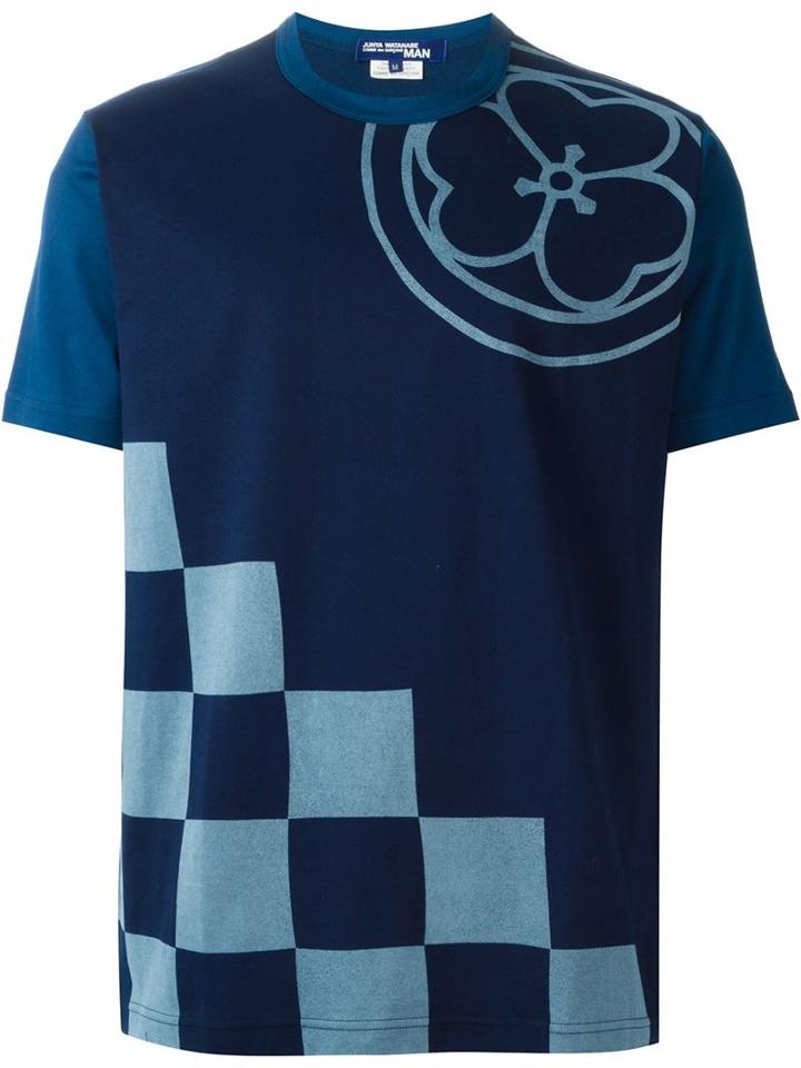 Junya Watanabe Comme Des Garçons Man Round Neck Printed T-shirt, Men's, Size: Small, Blue, Cotton