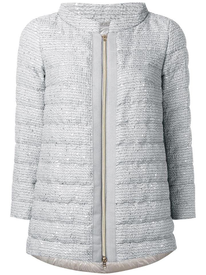 Herno Padded Zipped Jacket, Women's, Size: 44, Grey, Polyester/viscose/acrylic/feather