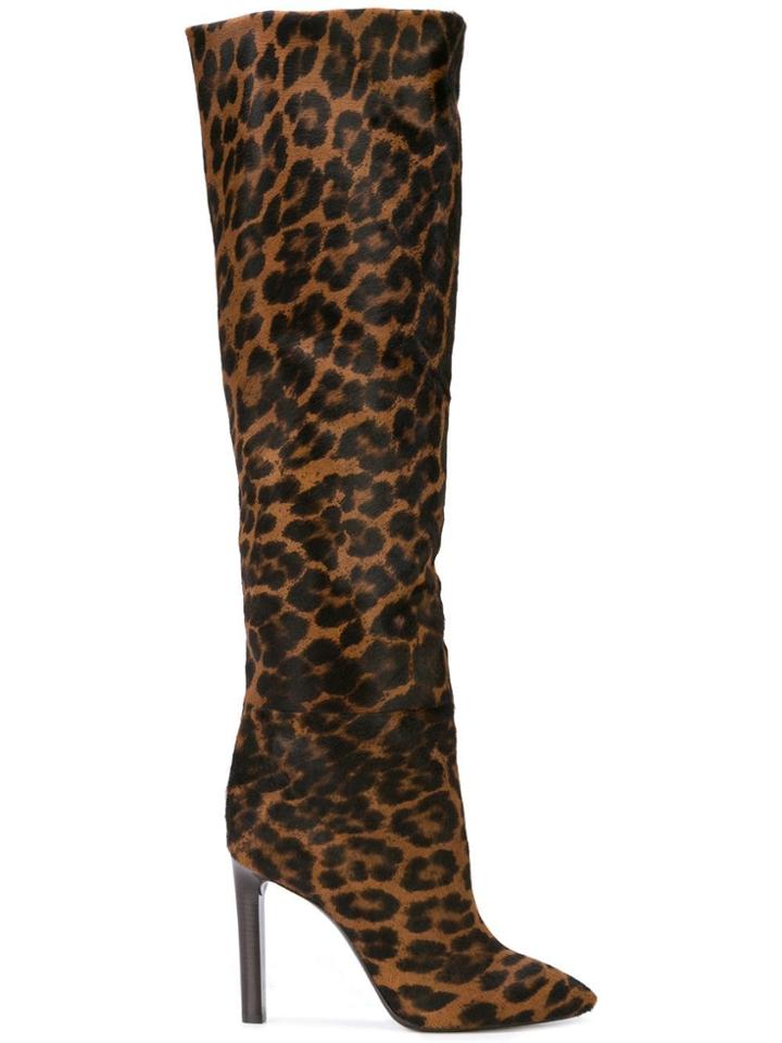 Saint Laurent Leopard Print Boots - Black