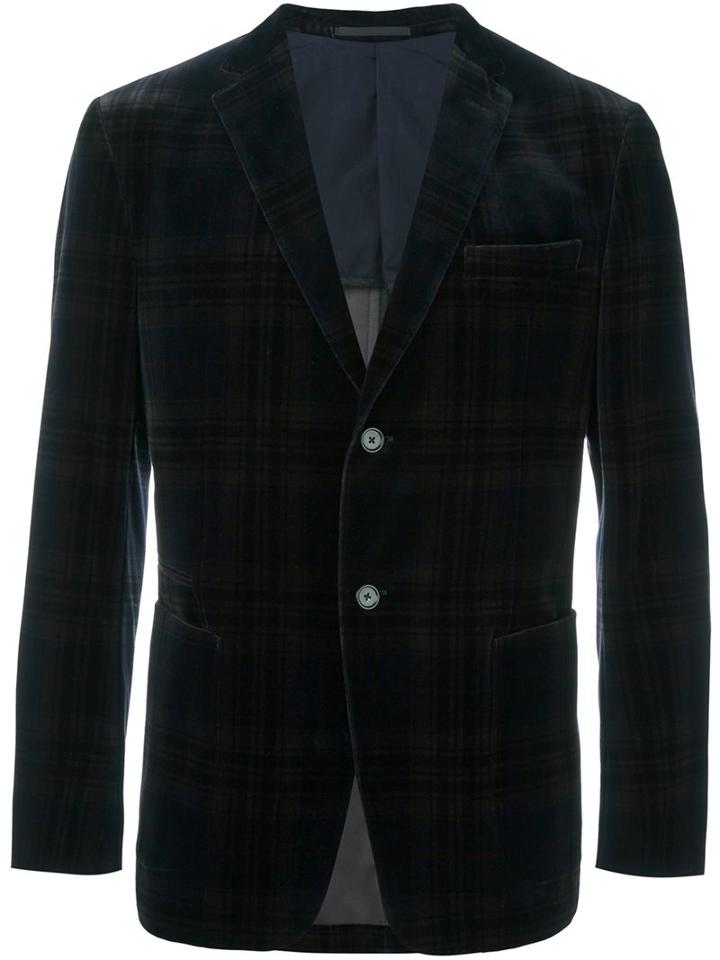 Z Zegna Plaid Single Breasted Blazer, Men's, Size: 50, Blue, Cotton/cupro