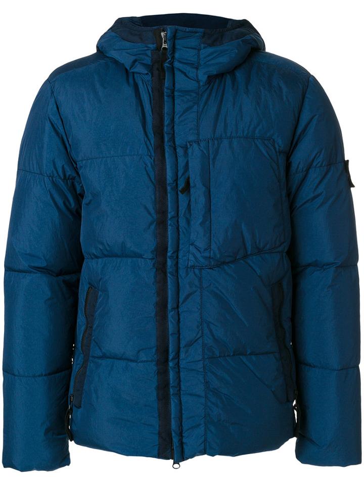 Stone Island - Hooded Jacket - Men - Feather Down/polyamide/polyurethane Resin/feather - S, Blue, Feather Down/polyamide/polyurethane Resin/feather