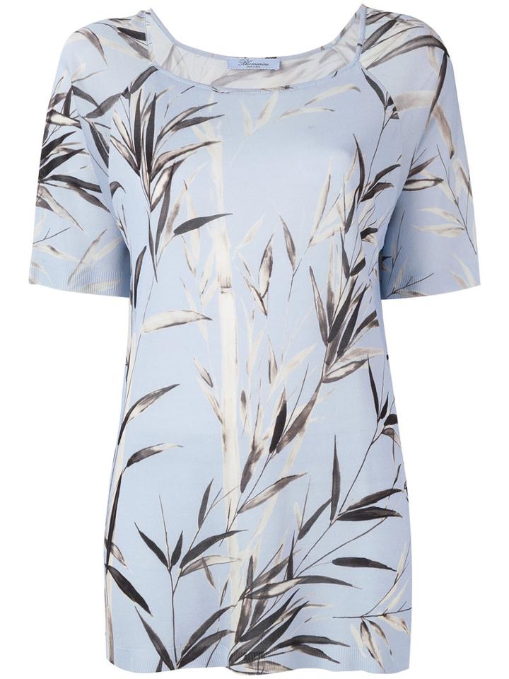 Blumarine - Short Sleeve Floral Knit Top - Women - Viscose - S, Women's, Blue, Viscose