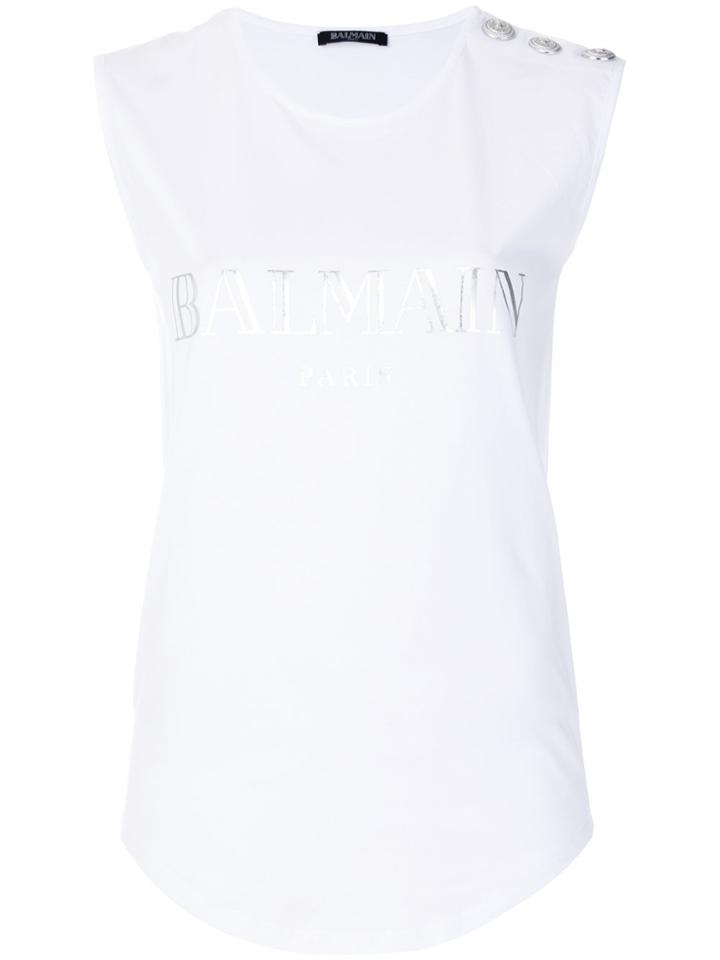 Balmain Button-embellished Logo Tank - White
