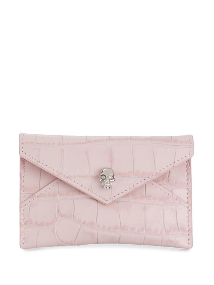 Alexander Mcqueen Crocodile Embossed Envelope Card Case - Pink