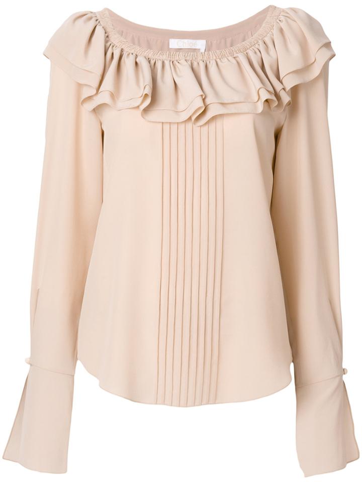 Chloé Ruffle Neck Blouse - Nude & Neutrals