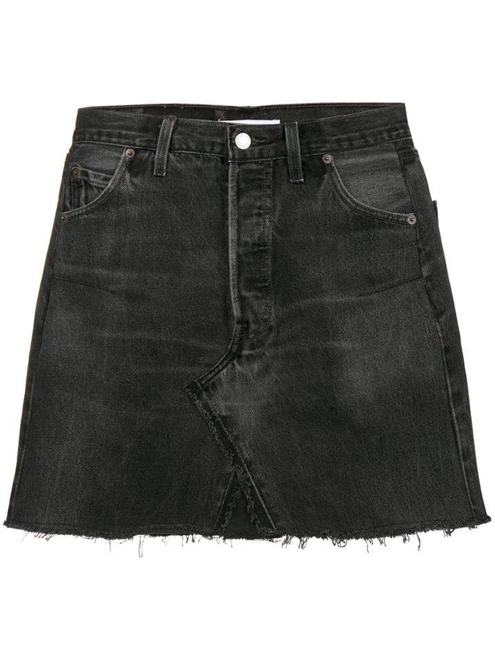 Re/done Levi's High Waisted Mini Washed Denim Skirt - Black