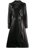 Prada Belted Leather Trench Coat - Black