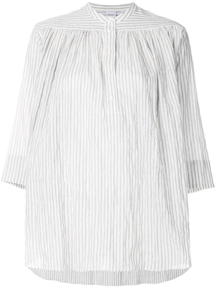 Aspesi Seersucker Collarless Shirt - White