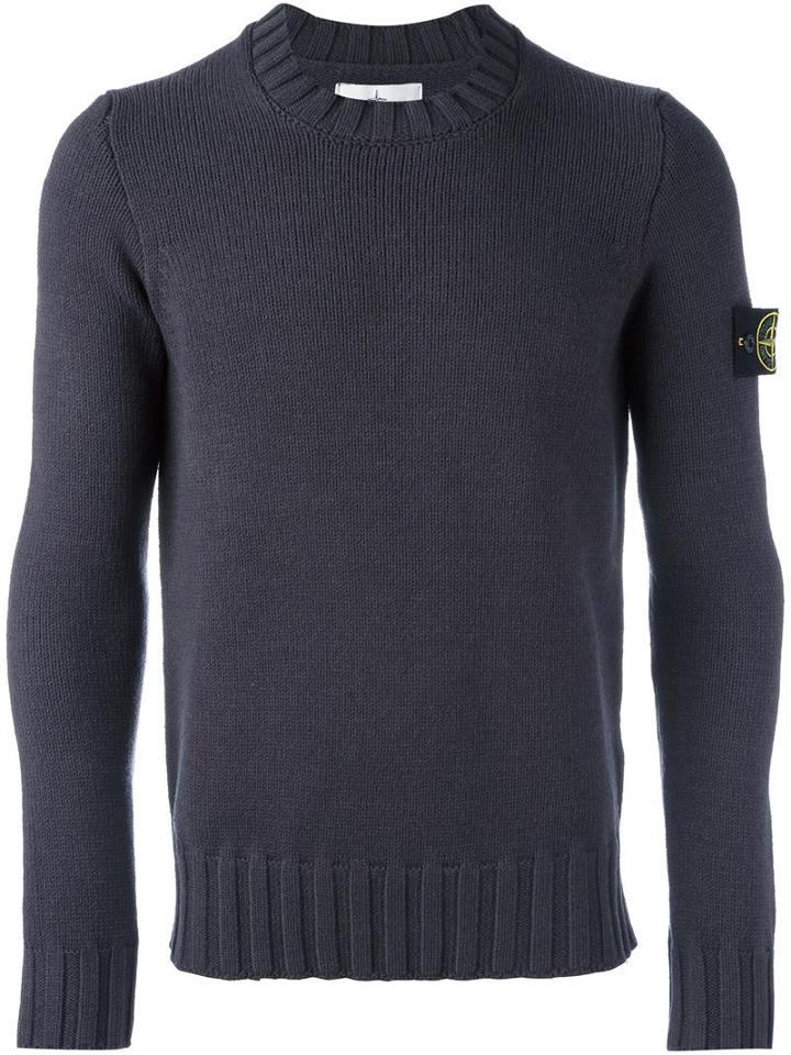 Stone Island Logo Patch Jumper, Men's, Size: Medium, Grey, Polyester/wool