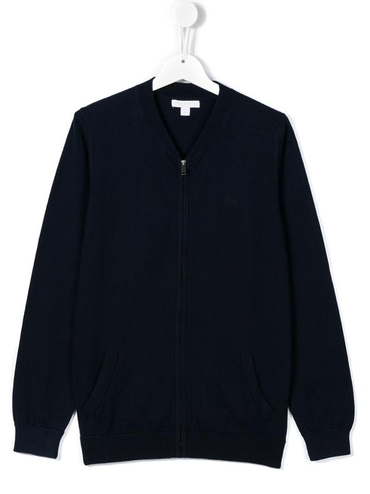 Burberry Kids Elbow Patch Zip Cardigan - Blue