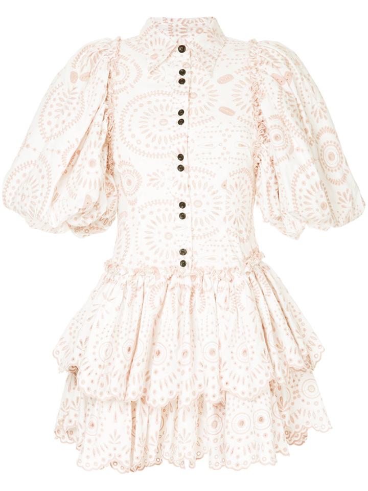 Aje. Embroidered Ruffled Dress - White