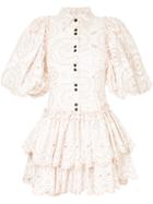 Aje. Embroidered Ruffled Dress - White