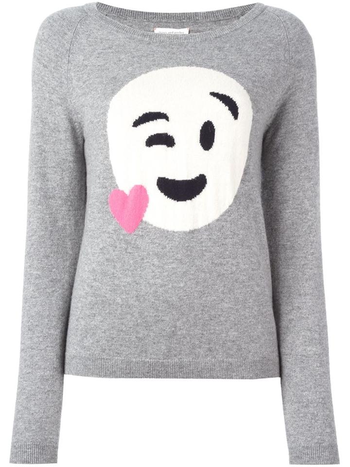 Chinti And Parker Heart Emoji Sweater, Women's, Size: Small, Grey, Cashmere