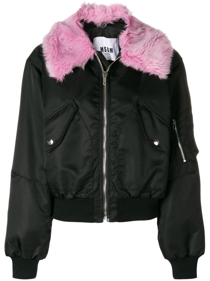 Msgm Faux Fur Trim Bomber Jacket - Black