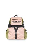 Burberry Logo Print Tri-tone Nylon Backpack - Pink