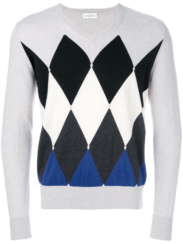 Ballantyne Argyle Pattern Knit Sweater - Grey