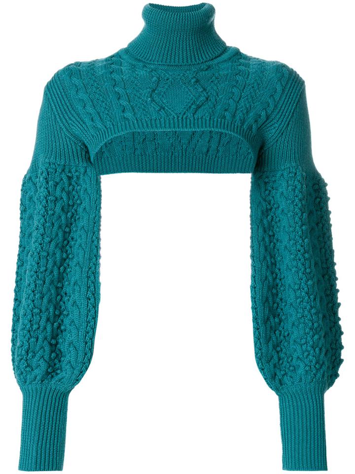 Valentino Cropped Cable Knit Jumper - Green