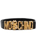 Moschino Logo-embellished Leather Belt - Black