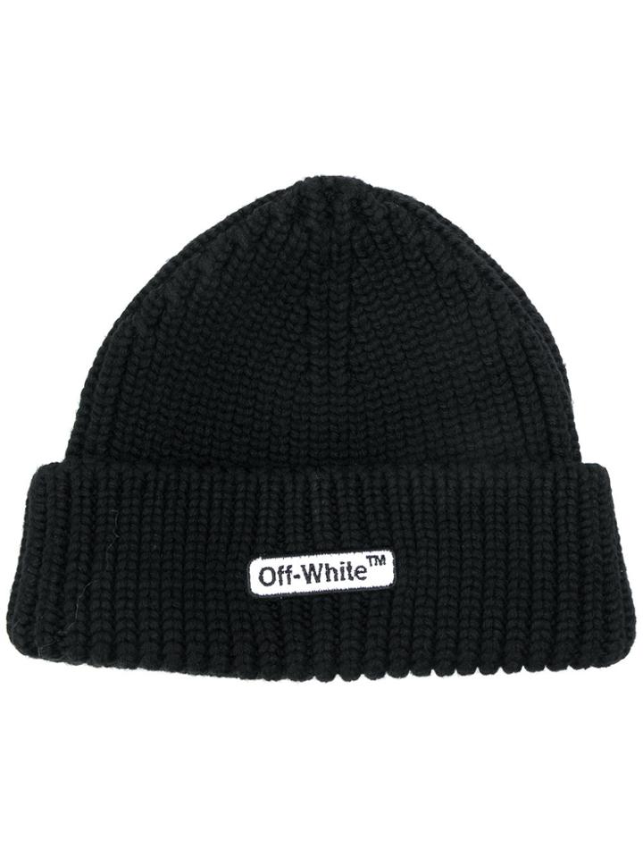 Off-white Ribbed Logo Beanie - Black