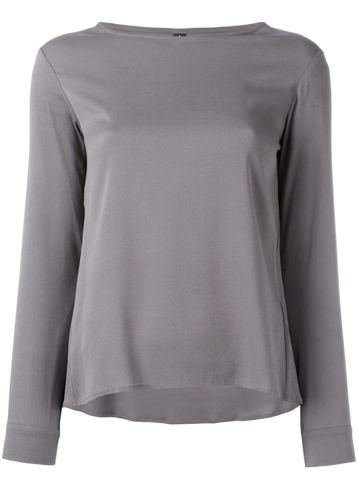Eleventy Long-sleeved Top With Scoop Neckline, Women's, Size: 46, Grey, Silk/spandex/elastane