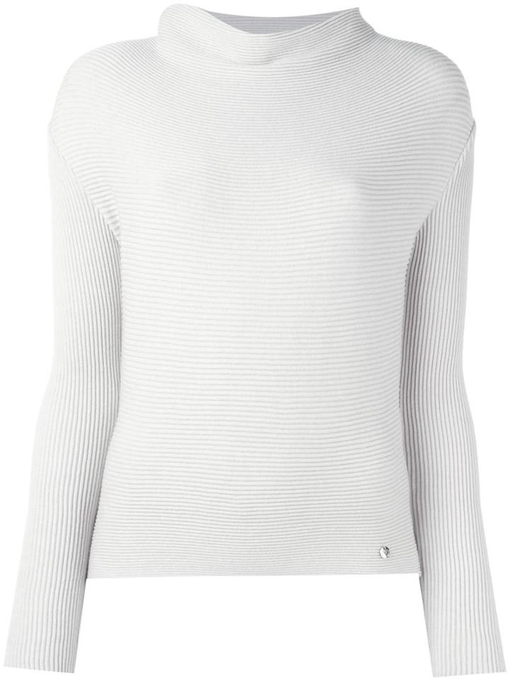 Armani Jeans Wide Collar Ribbed Jumper, Women's, Size: 42, Nude/neutrals, Viscose/polyamide/wool