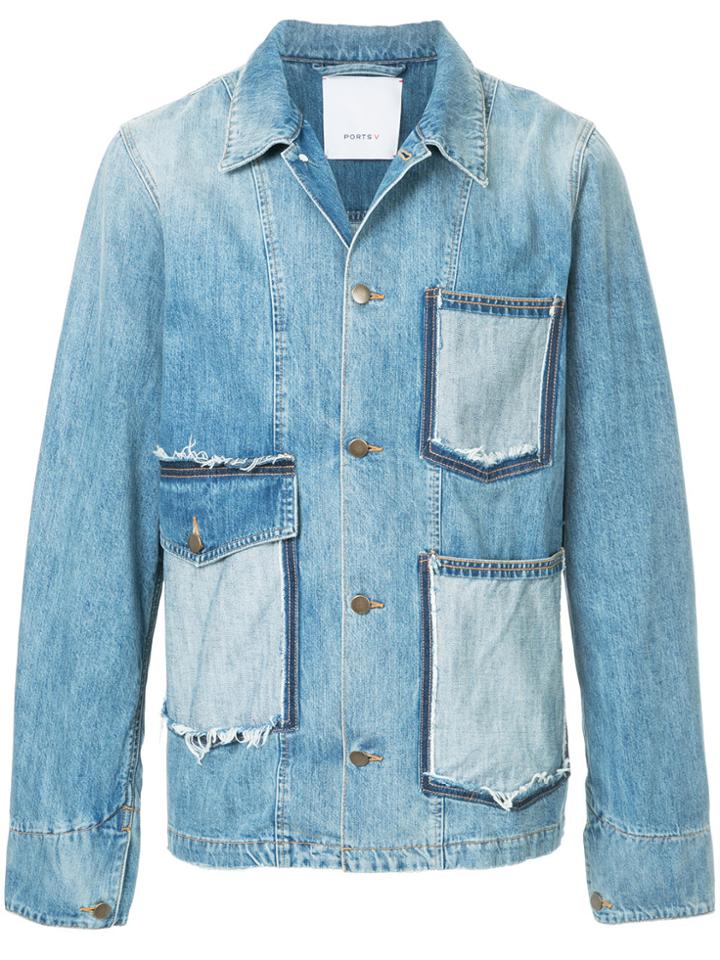 Ports V Oversized Denim Jacket - Blue