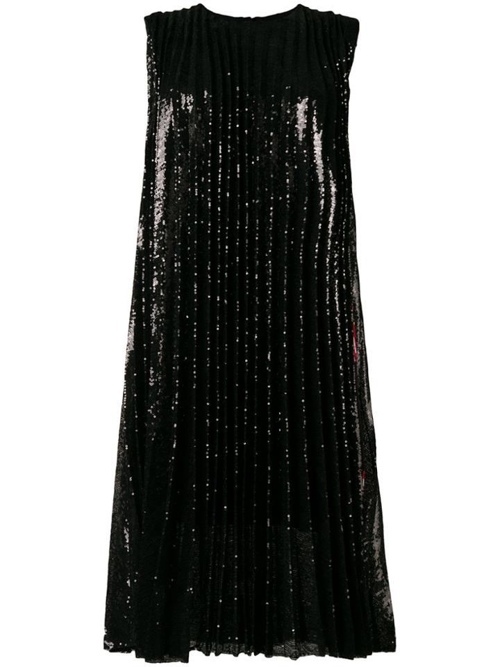 Msgm Pleated Floral Panel Shift Dress - Black
