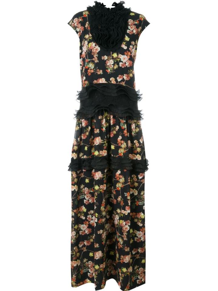 Antonio Marras Ruffled Floral Print Dress, Women's, Size: 40, Black, Polyester/polyamide/viscose