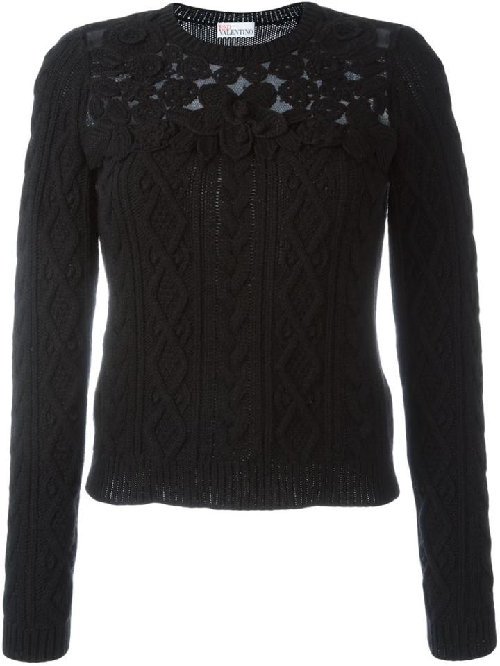 Red Valentino Flower Detail Jumper, Women's, Size: Small, Black, Polyamide/viscose/angora/virgin Wool