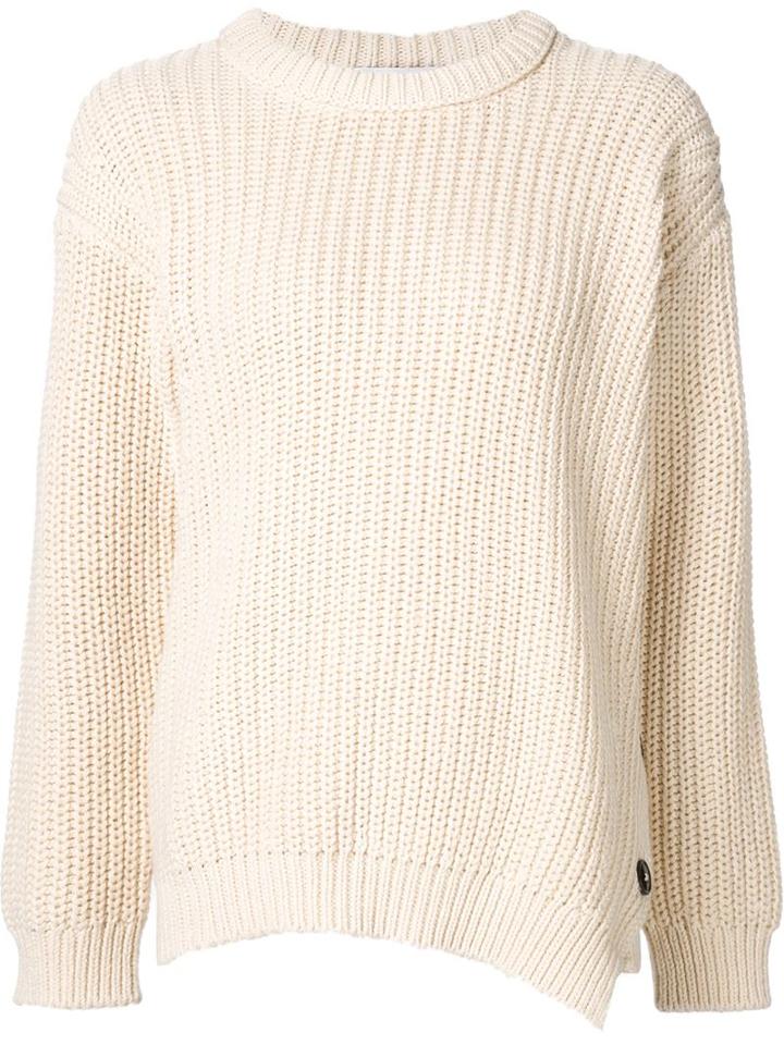 Closed Ribbed Knit Sweater, Women's, Size: Medium, White, Cotton