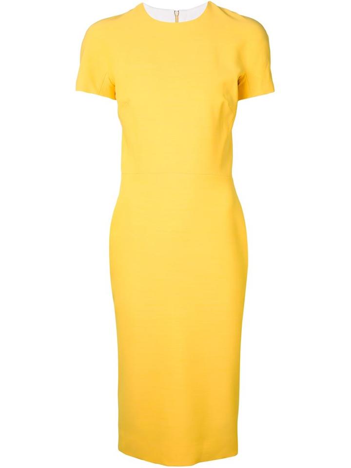 Victoria Beckham Shortsleeved Fitted Dress, Women's, Size: 10, Yellow/orange, Silk/cotton/wool