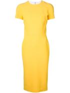 Victoria Beckham Shortsleeved Fitted Dress, Women's, Size: 10, Yellow/orange, Silk/cotton/wool