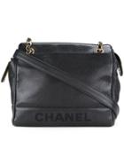 Chanel Vintage Stitched Logo Shoulder Bag, Women's, Black