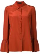 Co Pointed Collar Loose Shirt, Women's, Size: Medium, Brown, Silk