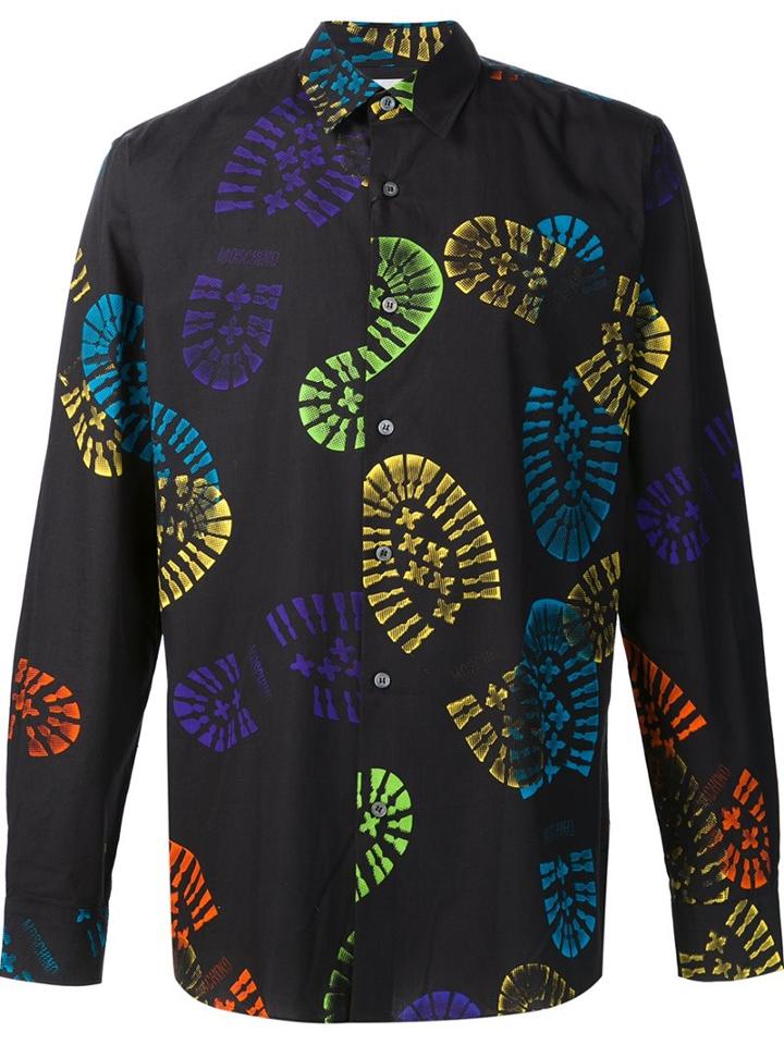 Moschino Boot Print Shirt, Men's, Size: 43, Black, Cotton