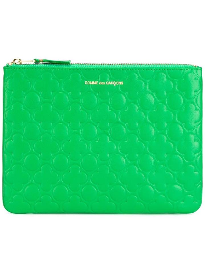 Comme Des Garçons Wallet Embossed Zipped Clutch, Adult Unisex, Green, Leather