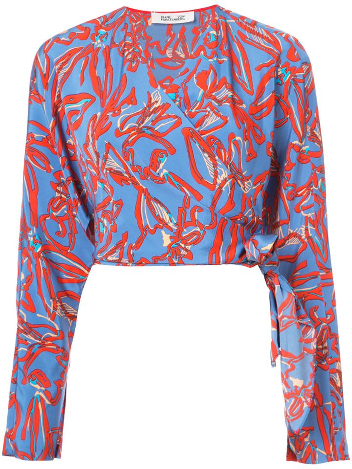 Dvf Diane Von Furstenberg Long-sleeve Crossed Cropped Top - Blue
