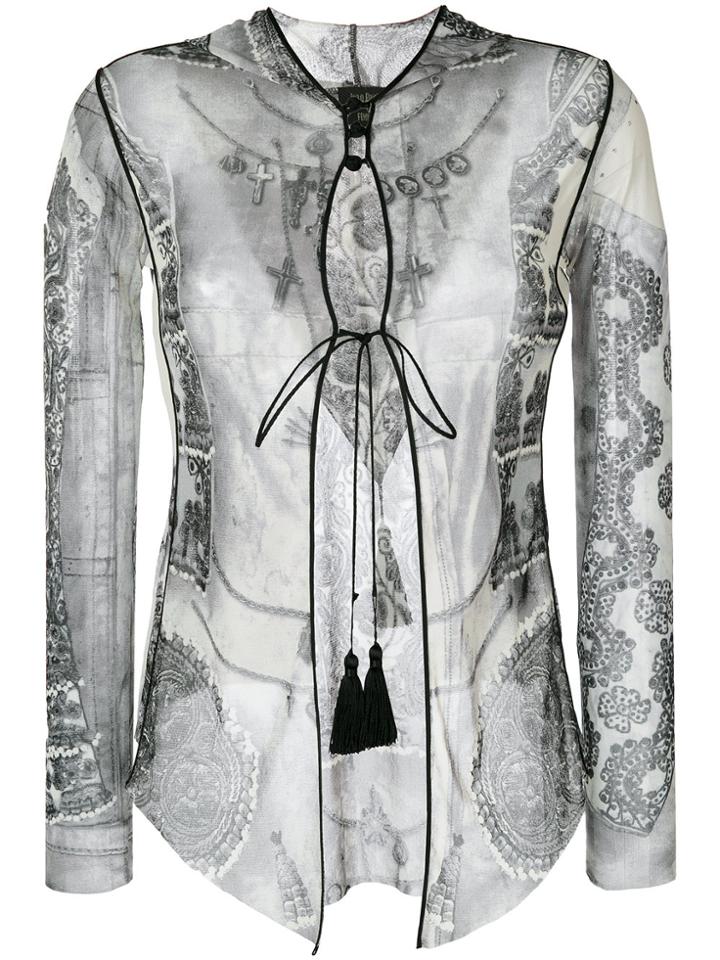 Jean Paul Gaultier Vintage Rosary Print Sheer Cardigan - Black