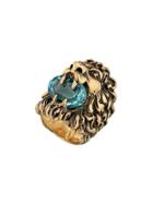 Gucci Embellished Lion Head Ring - Gold