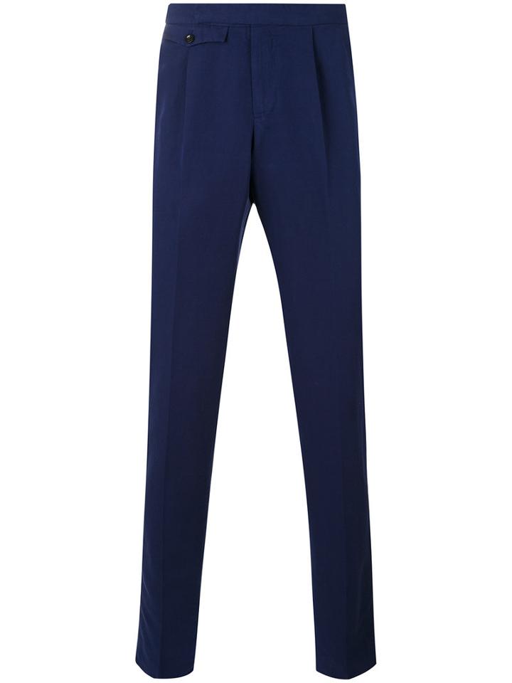 Incotex - Flap Detail Tapered Trousers - Men - Cotton/linen/flax - 48, Blue, Cotton/linen/flax