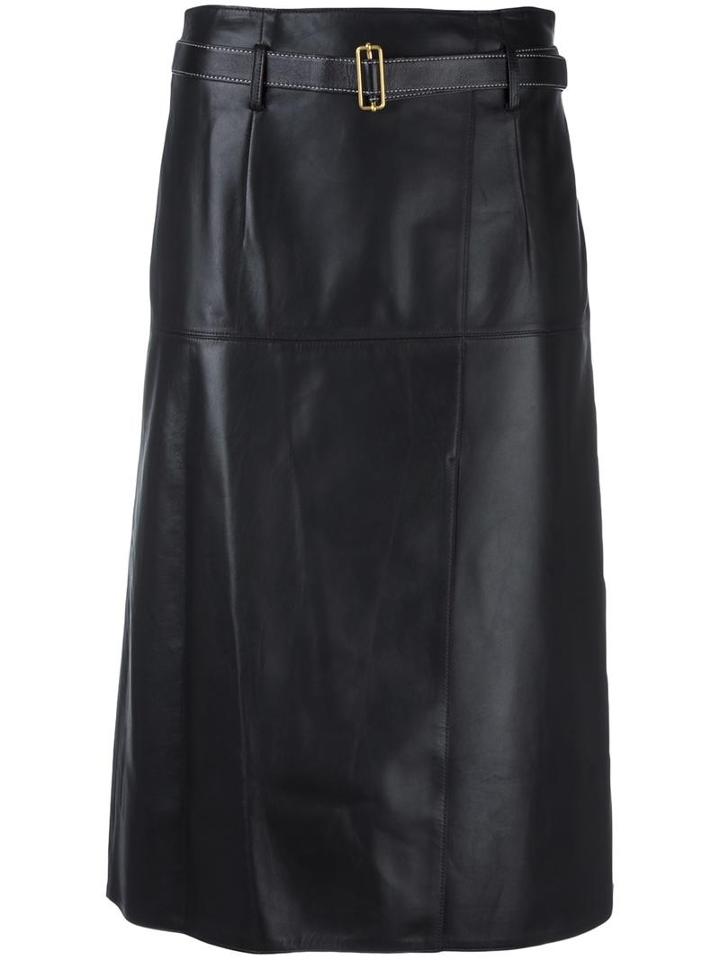 System Panelled Midi Skirt, Women's, Size: Small, Black, Sheep Skin/shearling