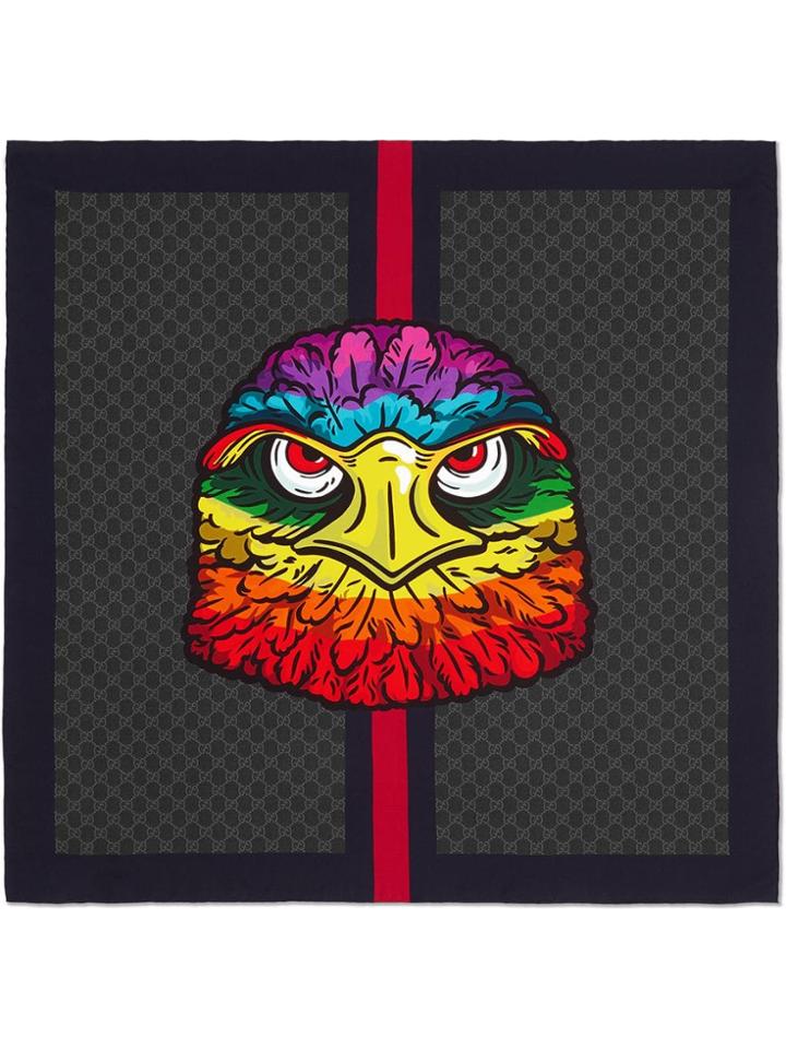 Gucci Gg Scarf With Eagle - Black