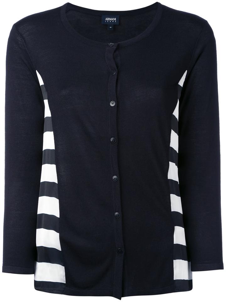 Armani Jeans - Striped Cardigan - Women - Polyester/viscose - 46, Women's, Blue, Polyester/viscose