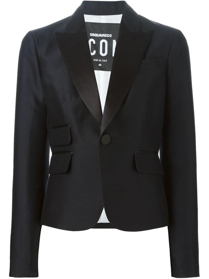 Dsquared2 Cropped Blazer, Women's, Size: 46, Black, Silk/cotton/polyester/wool