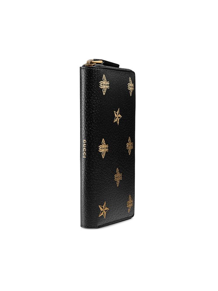 Gucci Bee Star Leather Zip Around Wallet - Black