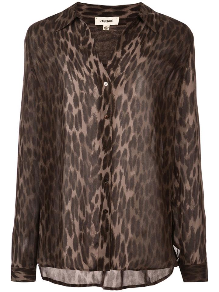 L'agence Leopard Print Fitted Blouse - Green