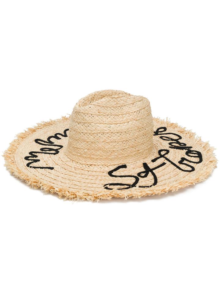 Miu Miu Embroidered Straw Hat - Nude & Neutrals